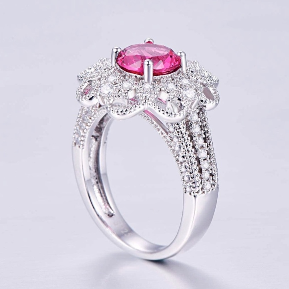 Ruby Flower Blossom Sparkling Ring - image 4